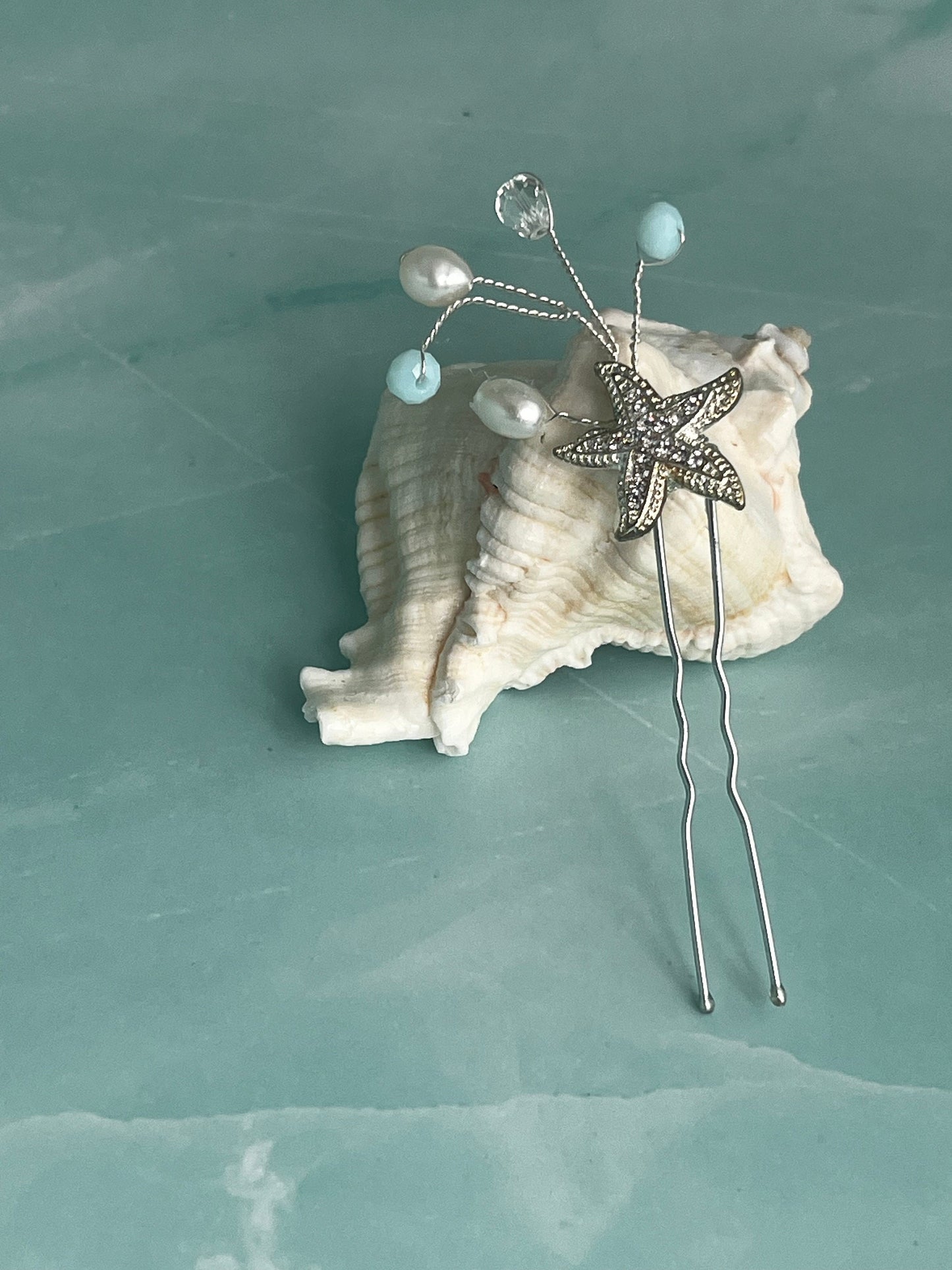 Rhinestone Starfish Hair Pin, Wedding Hair Silver Pin, Rhinestone Silver Starfish Bridal Hair Pin, Wedding Starfish Hair Pin, Something Blue