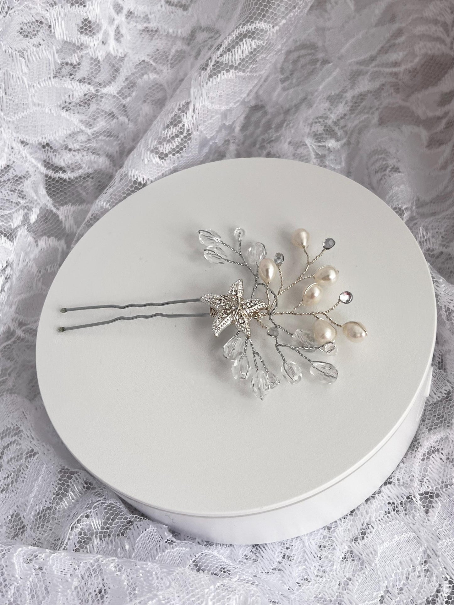 Freshwater Pearls Hair Pin, Rhinestone Starfish Hair Pin, Wedding Freshwater Pearls Hair Pin, Rhinestone Silver Starfish Bridal Hair Pin,