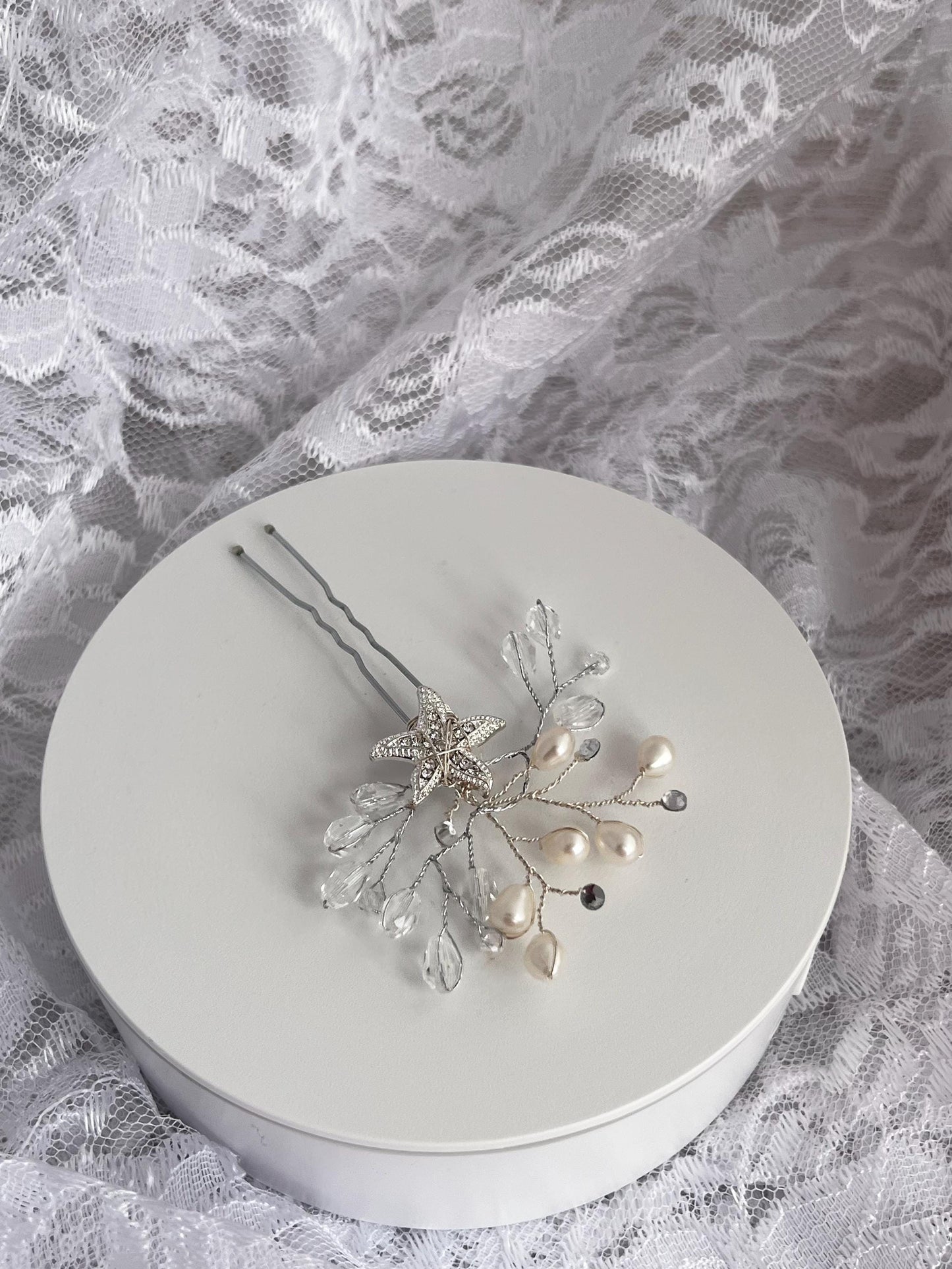 Freshwater Pearls Hair Pin, Rhinestone Starfish Hair Pin, Wedding Freshwater Pearls Hair Pin, Rhinestone Silver Starfish Bridal Hair Pin,