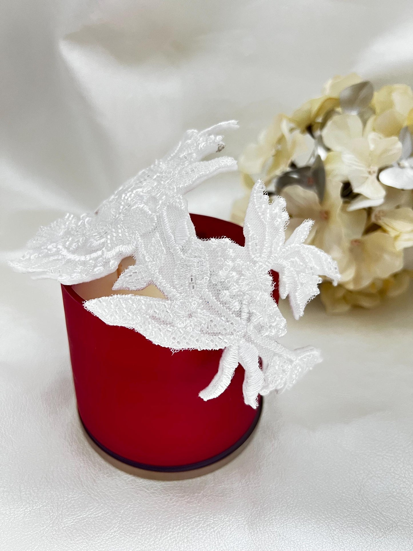 Beaded White Venice Lace Wedding Headband: Bridal Flower Crown