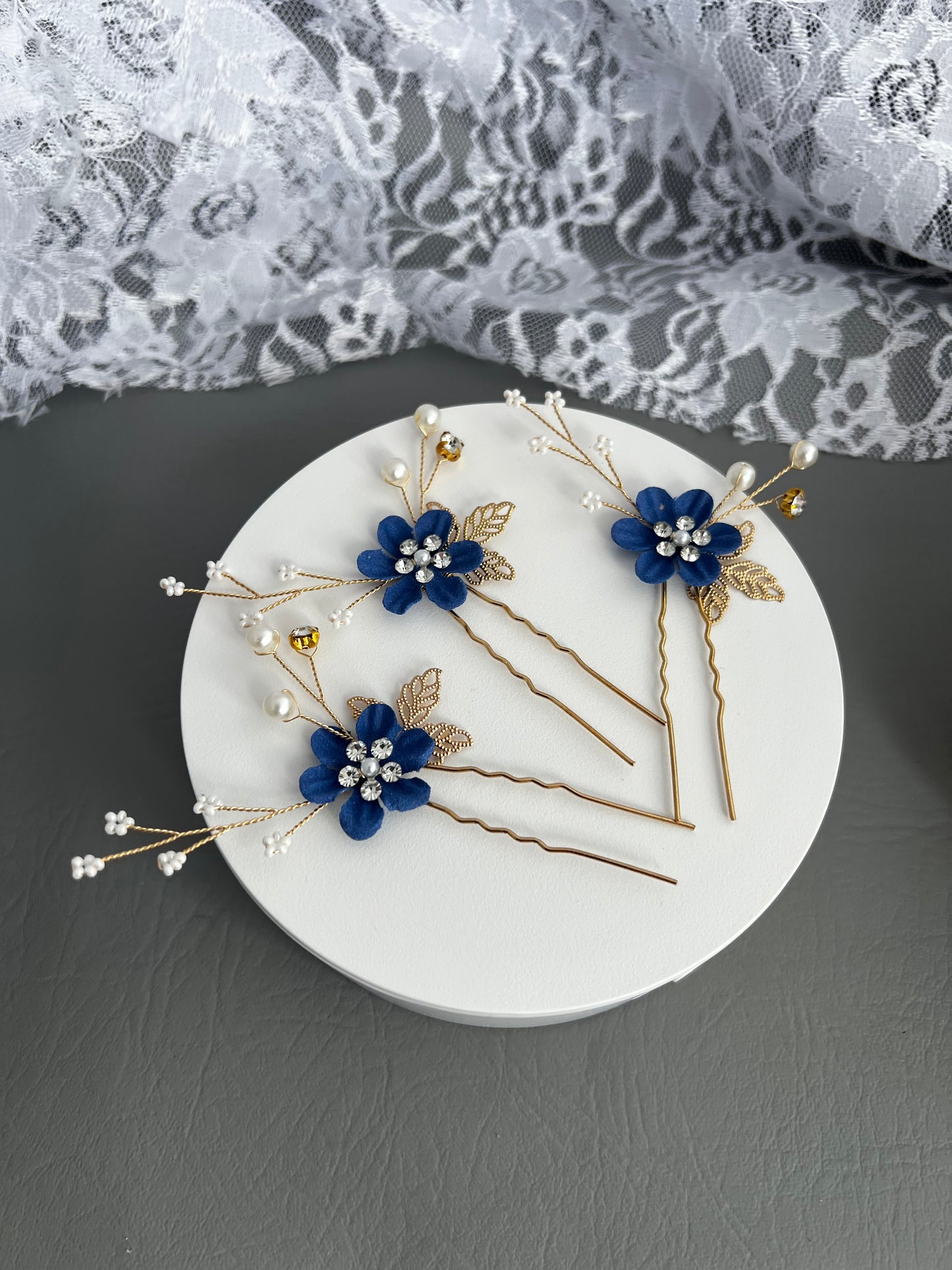 Royal Blue Flower Hair pin, set of 3