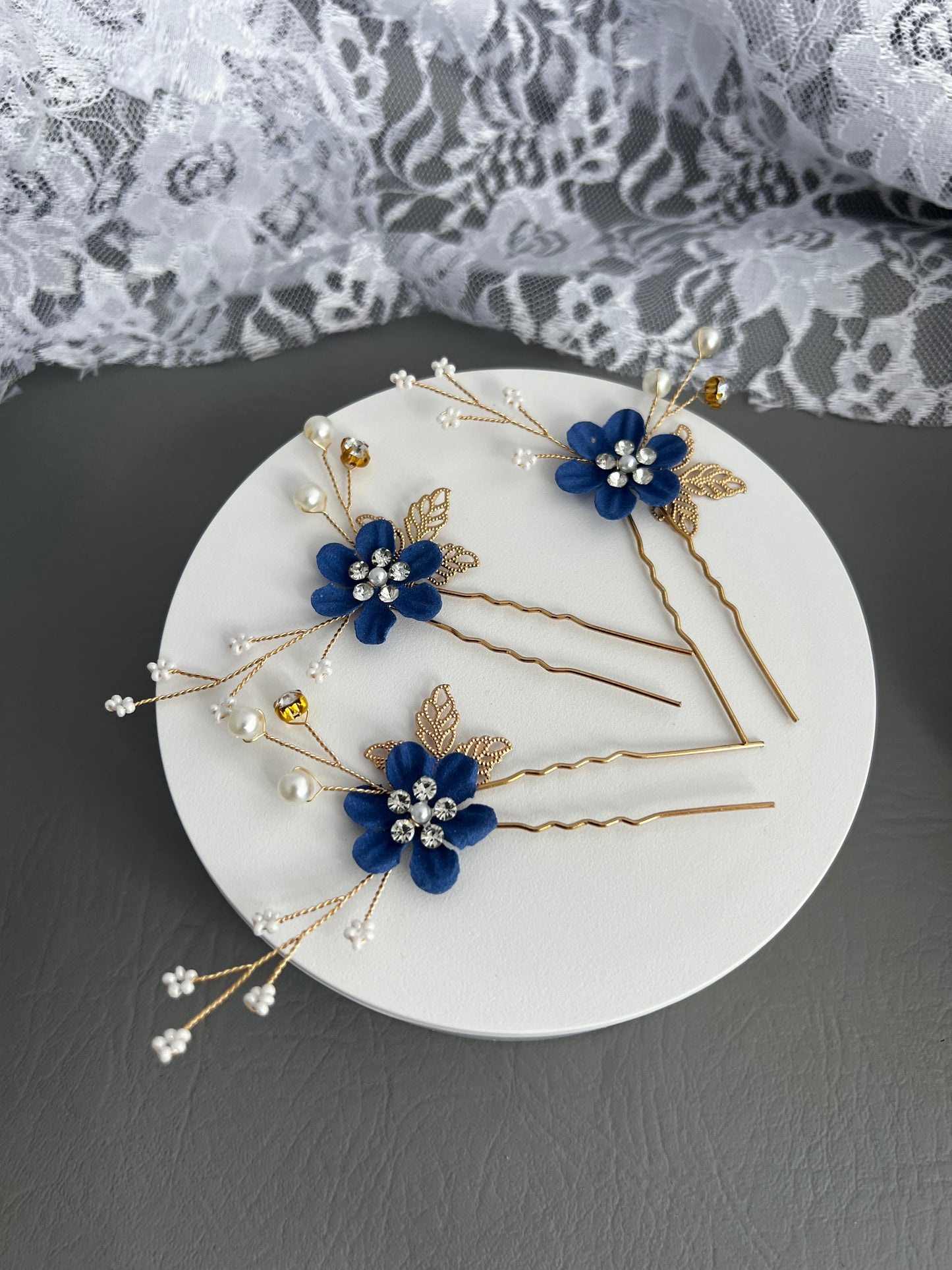 Royal Blue Flower Hair pin, set of 3