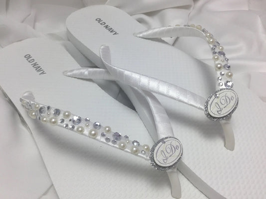 I Do White Flip Flops, Bridal Sandals, Wedding Flip Flops