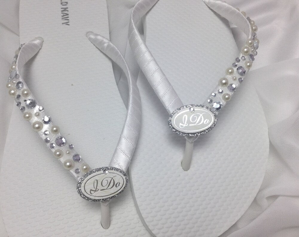 I Do White Flip Flops, Bridal Sandals, Wedding Flip Flops