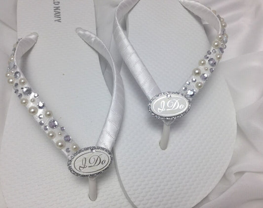 I Do White Flip Flops, Bridal Sandals, Wedding Flip Flops
